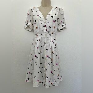 Madewell Daylily Pintuck White Floral Button Dress